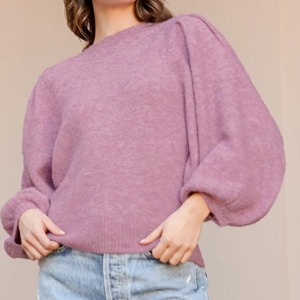 LUSH Don’t Stop Now Lilac Knit Balloon Sleeve Sweater